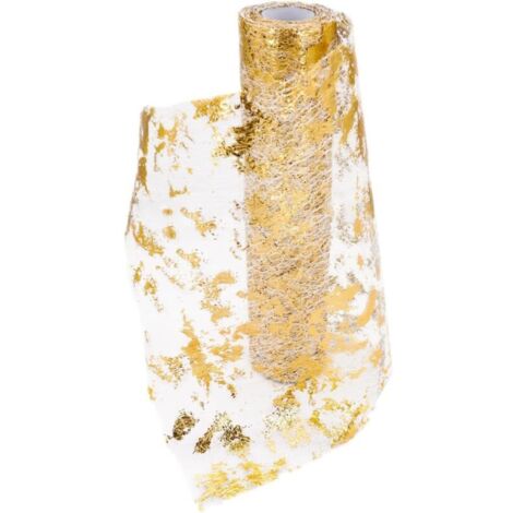 Chemin De Table Filet avec Feuille d'or,28cmx9m Chemin De Table Polyester,Ruban De Table Métallisé Décoration pour Fête,Célébrations,Anniversaire, Mariage, Noël, Fêtes De Bébé,DIY,etc. (1/5)