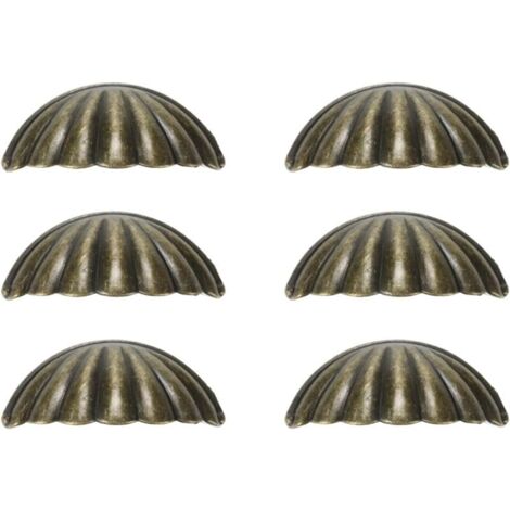 Lot de 6 Poignées Coquille en Bronze Antique – 6,4 cm, Poignées de Meubles pour Armoire et Tiroirs (1/5)