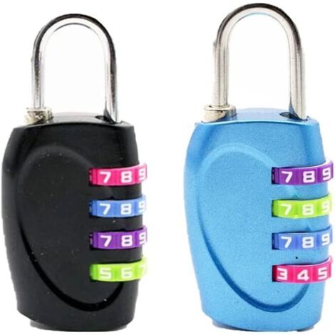 (noir et bleu) Lot de 2 cadenas à combinaison à 4 chiffres avec roue colorée pour bagages, valises, tiroirs, portes d'armoire (1/5)