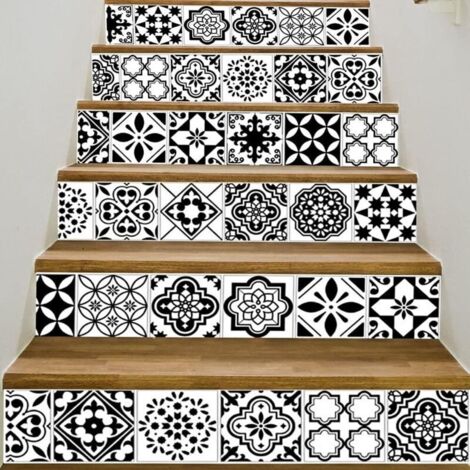 Autocollants 3D pour contremarches d'escalier, 39,3" x 7,08" x 6 pièces, autocollants amovibles pour contremarches d'escalier, à décoller et à coller (1/5)