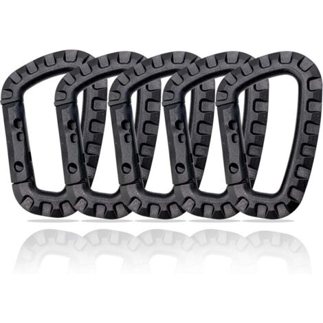 Mousquetons en Plastique – Lot de 5 – Mousqueton Tactique Militaire Noir avec Fermeture à Ressort – Mousqueton Robuste en Forme de D pour Sac à Dos, C (1/5)