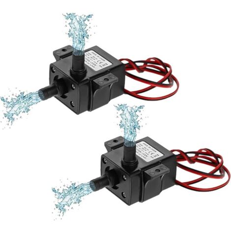 Lot de 2 mini pompes submersibles sans balais DC 12 V 4,8 W 240 l/h pour aquarium, jardin, poisson, eau, fontaine, diamètre de buse 8 mm (1/5)