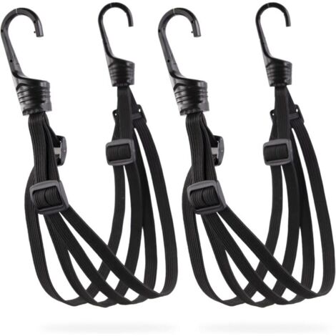 Lot de 2 Noir Tendeurs Coulissants à 4 Cordes avec Crochets - Longueur 60cm, - Tendeur Robuste en Latex et Nylon pour Velo - Crochet de 3.2mm en INOX (1/5)