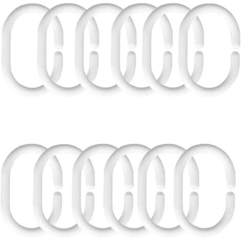 Blanc，Anneaux pour Rideaux de Douche, 12 Pcs Anneaux de Douche en Plastique, C Crochets de Rideaux, pour Rideau de Fenêtre (1/5)