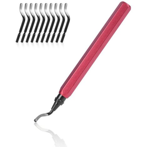 (Rouge) Outil D'ébavurage Manuel, 1 Manche en Métal + 11 Lames BS1010 HSS Lames D'ébavurage Rotatives en Métal à 360° pour Tuyaux D'impression 3D (1/5)