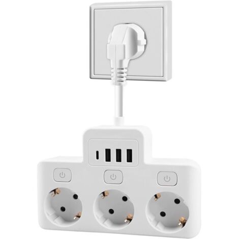 Multiprise 3 Prises avec USB, 4000W et 16A, Pour Bureau, Maison et Voyages, Chargez Vos Appareils en Toute Sécurité (1/5)