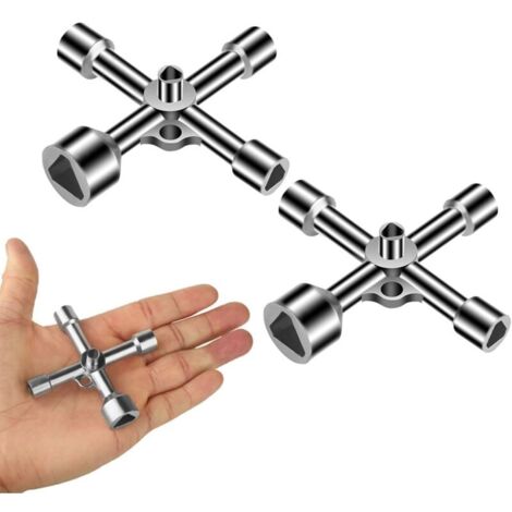 Lot de 2 clés triangulaires 4 voies multifonctions pour armoires électriques, chauffage, purge et compteurs de gaz, robuste et pratique. (1/5)