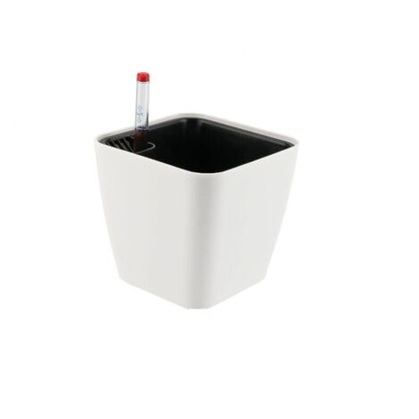 Pots de fleurs carrés en plastique de 14 cm avec indicateur d'eau   Auto arrosage   Pour l'intérieur et l'extérieur   Blanc (1/5)