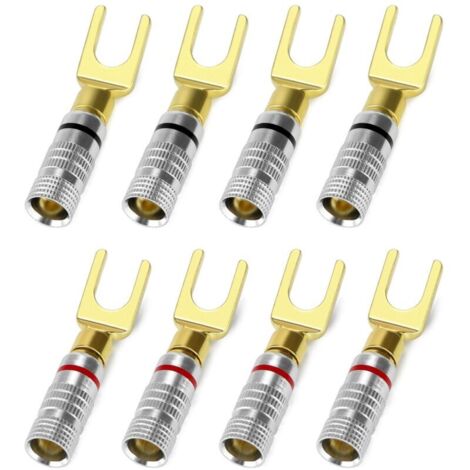Lot de 8 fiches banane + fourche 45°, connecteurs pour câble d’enceinte, audio stéréo (1/5)