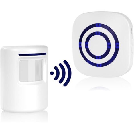 Detecteur de Mouvement Alarme avec 1 Récepteur et 1 Détecteur de Mouvement PIR, Alarme sans Fil PIR Set, Alarme de Passage sans Fil, Sonnette de Magasin avec 38 Mélodies au 3 Niveau volumes (1/5)
