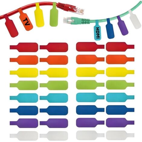 Lot de 32 Etiquette Cable Electrique, 4.5x2cm Etiquettes de Fil, Multicolores Etiquettes Inscriptibles, Réutilisables Organisateur de Cable pour la Gestion et l'identification des Câbles (1/5)