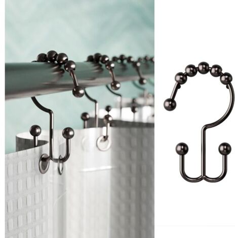 Lot de 12 Anneaux de Douche en Métal Noir, Double Glissement, Bronze Huilé, Pour Rideaux et Doublures (1/5)