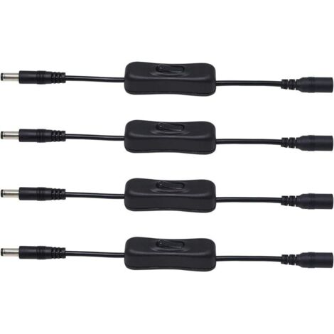 Lot 4 câbles rallonge DC 5.5x2.5mm – Avec interrupteur ON/OFF – Pour LED, CCTV, caméra (1/5)