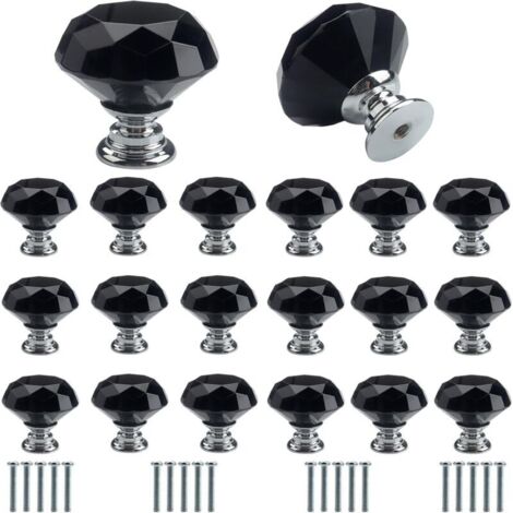 Lot de 20 poignées de porte en verre cristal noir avec vis 30 mm Poignée de porte haut de gamme légère de luxe Poignée de tiroir Trou unique Décoration d'intérieur (1/5)