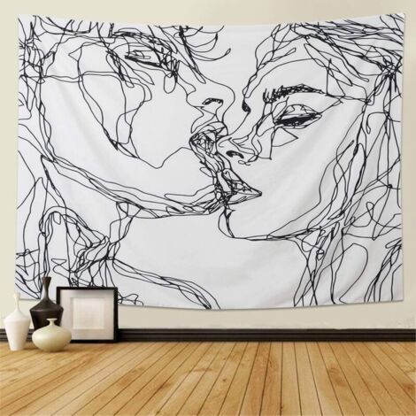 (130x150cm)Tapisserie Murale "Amoureux s'Embrassant", Tapisserie de Chambre ou Salon, Décoration Élégante pour Intérieur (1/5)