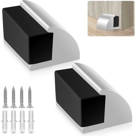 Lot de 2 Butées de Porte Métalliques Robustes, Fixation au Sol, Protection Murale avec Amortisseur en Caoutchouc, Design Moderne, Chrome (1/5)
