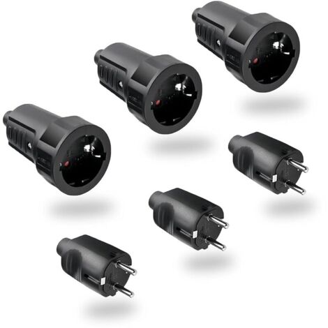 Noir 3 Paires Fiche Male Femelle Etanche Exterieur Prise 250V 6A IP44 Raccord Prise à 2 Broches Pieds Ronds Fiche Prise Electrique Sans Câble (1/5)