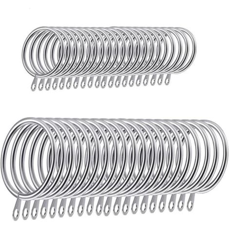 Lot de 40 Anneaux Métal pour Rideaux 45 mm, Accessoires de Suspension Rideaux, Tringles Voile (Argent) (1/5)