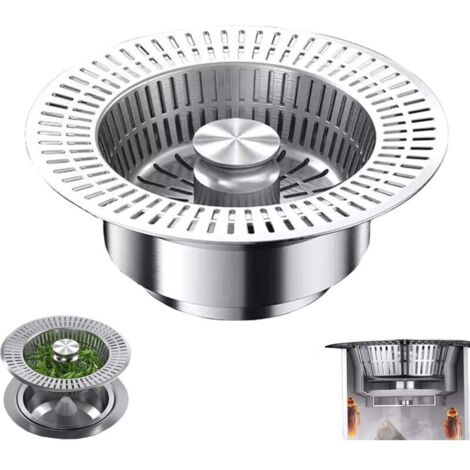 Bouchon Évier Cuisine 3 en 1, Acier Inoxydable 304, Universel avec Passoire et Système Escamotable (1/5)