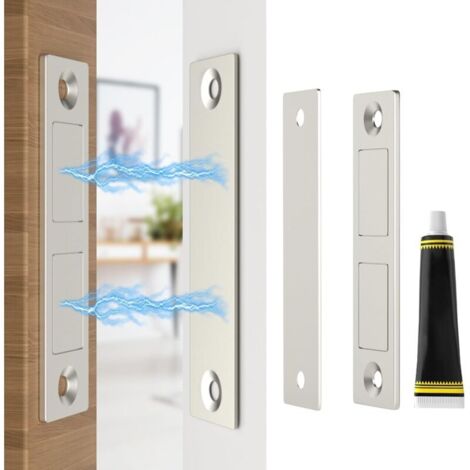 Lot de 2 Aimant Porte Placard avec Colle Ultra Mince Aimant Fermeture de Porte Placard Loquet Magnétique Pour Tiroir Meubles, Armoire, Double Aimant Puissant sans Vis sans Perçage (1/5)