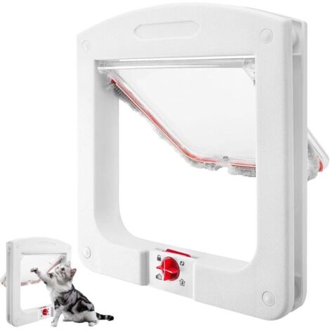 Chatière 24x20x3 cm avec serrure 4 voies, installation facile, porte sécurisée pour chat, compatible intérieur/extérieur, blanche (1/5)