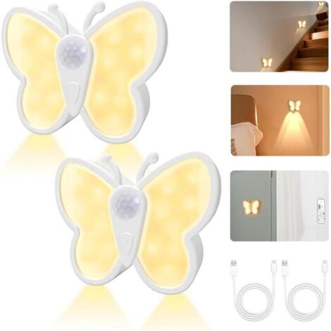 Veilleuse Papillon avec Détecteur de Mouvement Rechargeable, 5 Niveaux de Luminosité, Lampe Enfant, Idéale pour Chambre (1/5)