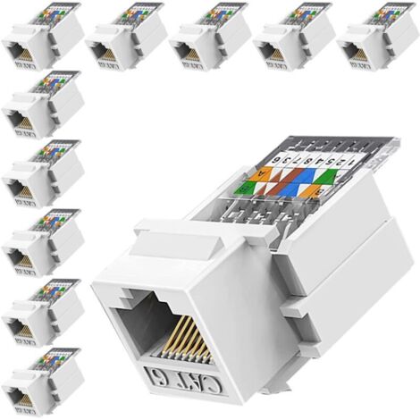 10 Pièces Prise RJ45 Cat6 Keystone - Outil sans outil - Prise murale Ethernet - Coupleur réseau Cat6 (1/5)