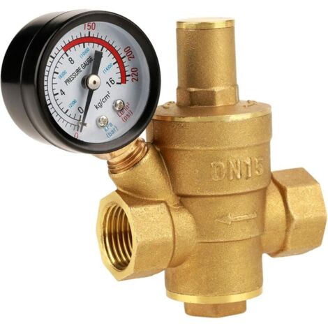 DN15 réducteur de pression d'Eau, Régulateur de pression Eau en laiton réglable avec Manomètre Applicable à La Maison, Le Bâtiment, L'usine (1/5)