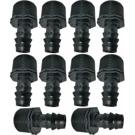 Lot de 10 Adaptateurs/raccords mâles cannelés Ø16mmx3/4'' de Tuyau Goutte à Goutte Filetage Externe (pour Tuyau de Ø16mm) - connecteur pour système d'irrigation/arrosage (1/4)