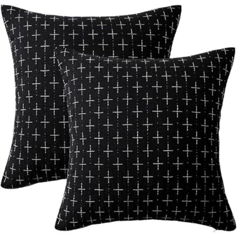 Lot de 2 Taies d'Oreiller Texturées en Polyester Noires 45x45cm, Décoration Moderne pour Canapé et Lit (1/4)