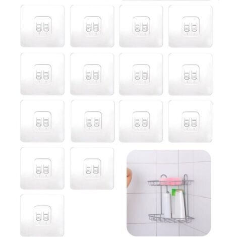 Lot de 15 pièces crochets adhésifs de rechange pour étagère de douche, sans perçage, porte savon transparent solide, étagère de rangement pour salle de bain et cuisine 7x7CM (1/5)