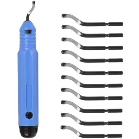 Ensemble d'outils d'ébavurage à poignée en métal avec 10 lames de rechange Lame rotative à 360 ° pour imprimantes 3D Métal Plastique Aluminium Bois et acier inoxydable (1/5)
