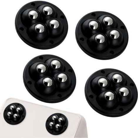 Lot de 4 roulettes autocollantes légères - Mini roulettes à billes 360°, capacité totale 30 kg pour chaises/petits meubles (Noir) (1/5)