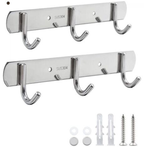 Lot de 2 Patères Murales en Acier Inoxydable à 3 Crochets Pour Chambre, Salle de Bain, Cuisine, Armoire (1/5)