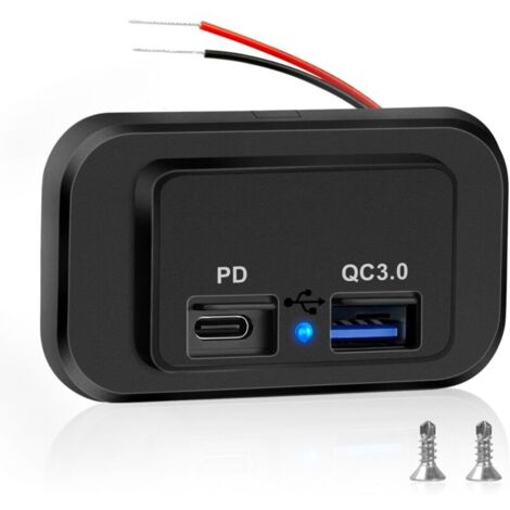Prise USB encastrable 12V/24V, ports PD Type-C + QC3.0 avec LED, charge rapide pour voiture camping-car