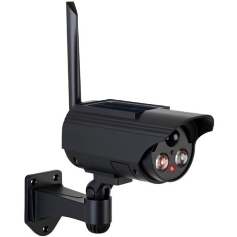 Caméra solaire factice simulée avec détecteur de mouvement, caméra de surveillance avec lampe LED puissante comme protection anti-effraction, 3 modes, IP65 pour l'intérieur et l'extérieur