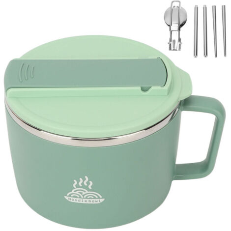 Bol de nouilles pour micro-ondes avec baguettes et spork, 1200 ml, vert, bol repas étudiant en inox (1/5)