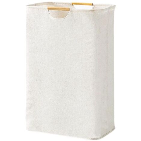 Panier à linge, Pliable Tressé Tissu d'Oxford, Blanc, 39 x 53 x 27 cm, panier à linge, Pliable, Lave-Panier avec Poignée, Poignée en Bois, Grand, Panier à linge pour la Chambre à coucher, salle de Bai (1/5)