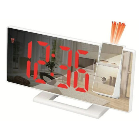 Horloge murale numérique à LED, projecteur, horloge de plafond avec affichage de l'heure et de la température, rétroéclairage, répétition de répétition, pour la maison, blanc et rouge (1/4)