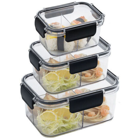 Lot de 3 boîtes de conservation alimentaire avec compartiments et joint en silicone, hermétiques, noires (1/5)