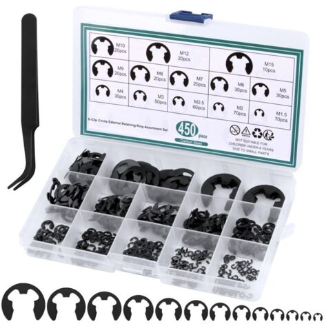 Lot de 450 Circlips Internes et Externes E-Clips - Anneaux de Retenue pour Poulies, Engrenages et Roulements - 13 Tailles avec Boîte (1/5)