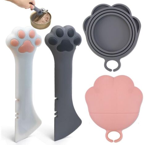 Cuillère Aliment Animaux Silicone - 2 pièces, Cuillère Aliment Chat Silicone Patte + Couvercle/Ouvre-Boîte - Pour Chat/Chien/Aliments Humides (1/5)