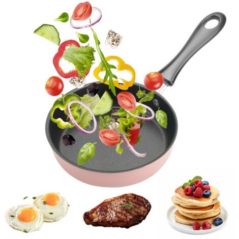 Poêle à Œuf Mini Induction 12 cm - Antiadhésive, Rose - Idéale pour Œufs, Bacon, Tranches de Jambon, Steak - Poignée Amovible, Portable, Cuisine Rapide et Saine (1/5)