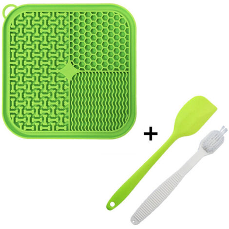 Tapis à lécher pour animaux – Vert – Avec spatule et brosse en silicone (1/3)