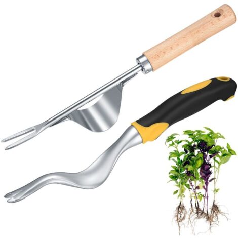 Lot de 2 Outils à Désherber Manuels en Acier Inoxydable - Désherbeur et Aérateur de Sol pour Jardin (1/5)