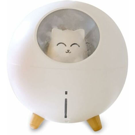 Humidificateur d'air Planet Cat, 220 ml, brume fraîche, 7 couleurs d'éclairage, arrêt automatique, idéal pour le bureau ou la chambre de bébé (Chat blanc). (1/5)