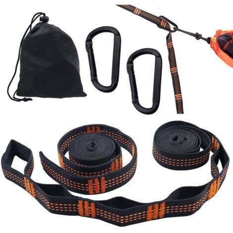 2 Pièces Sangle Hamac Arbre 2 m x 2.5 cm Fixation Hamac Sangles pour Hamacs avec 2 Mousquetons et Sac de Transport Portée de 300kg pour Extérieur Randonnée Camping Balançoire Siège Suspendu