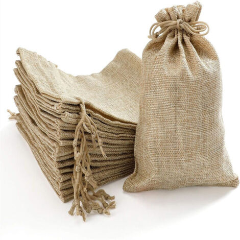 Lot de 10 sacs en jute avec cordon, sacs d’emballage naturels, beige, 15 × 20 cm (1/5)