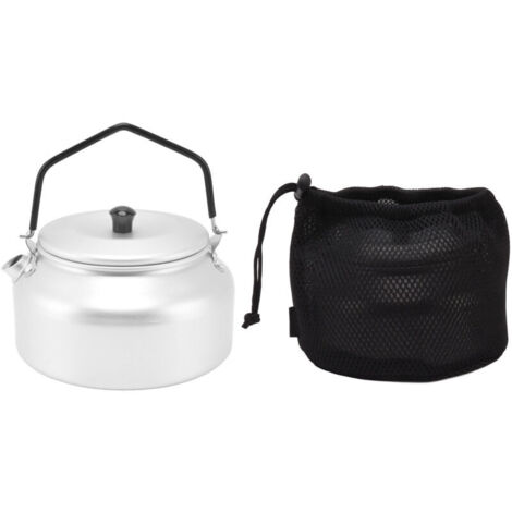 Bouilloire de camping légère en alliage d'aluminium, portable, pour thé ou café, idéale pour les barbecues en plein air (argenté). (1/5)