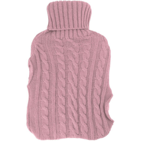 Bouillotte en caoutchouc anti-explosion – Rose – Grande bouillotte à double insertion mains, housse tricotée torsadée (1/5)